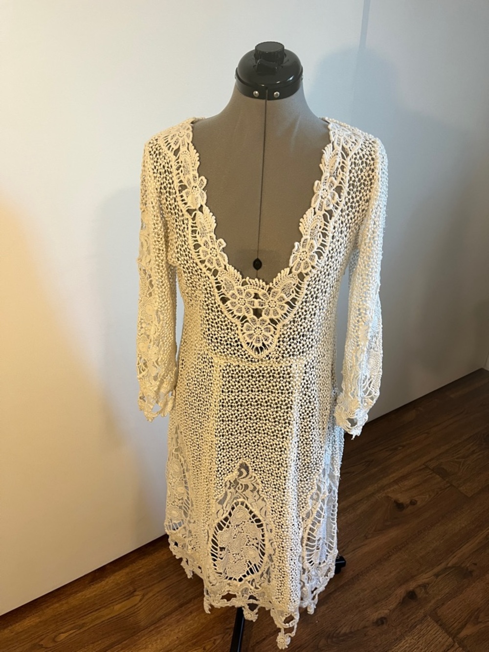 Free People Crochet V-Neck Swim Coverup in Cream